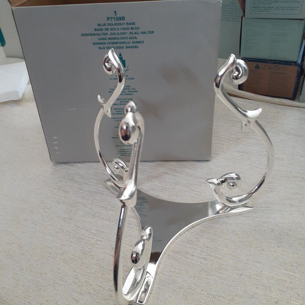 PartyLite P7159B Blue Solioquy Base Silver Tone Replacement Piece Base Only